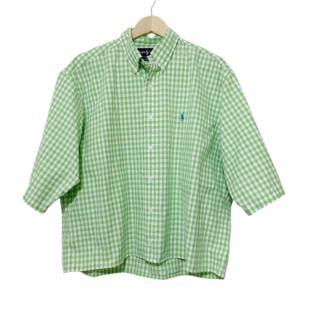 Ralph Lauren Green Checkered Men's Square Bottom Button Shirt - Large - Picture 1 of 4